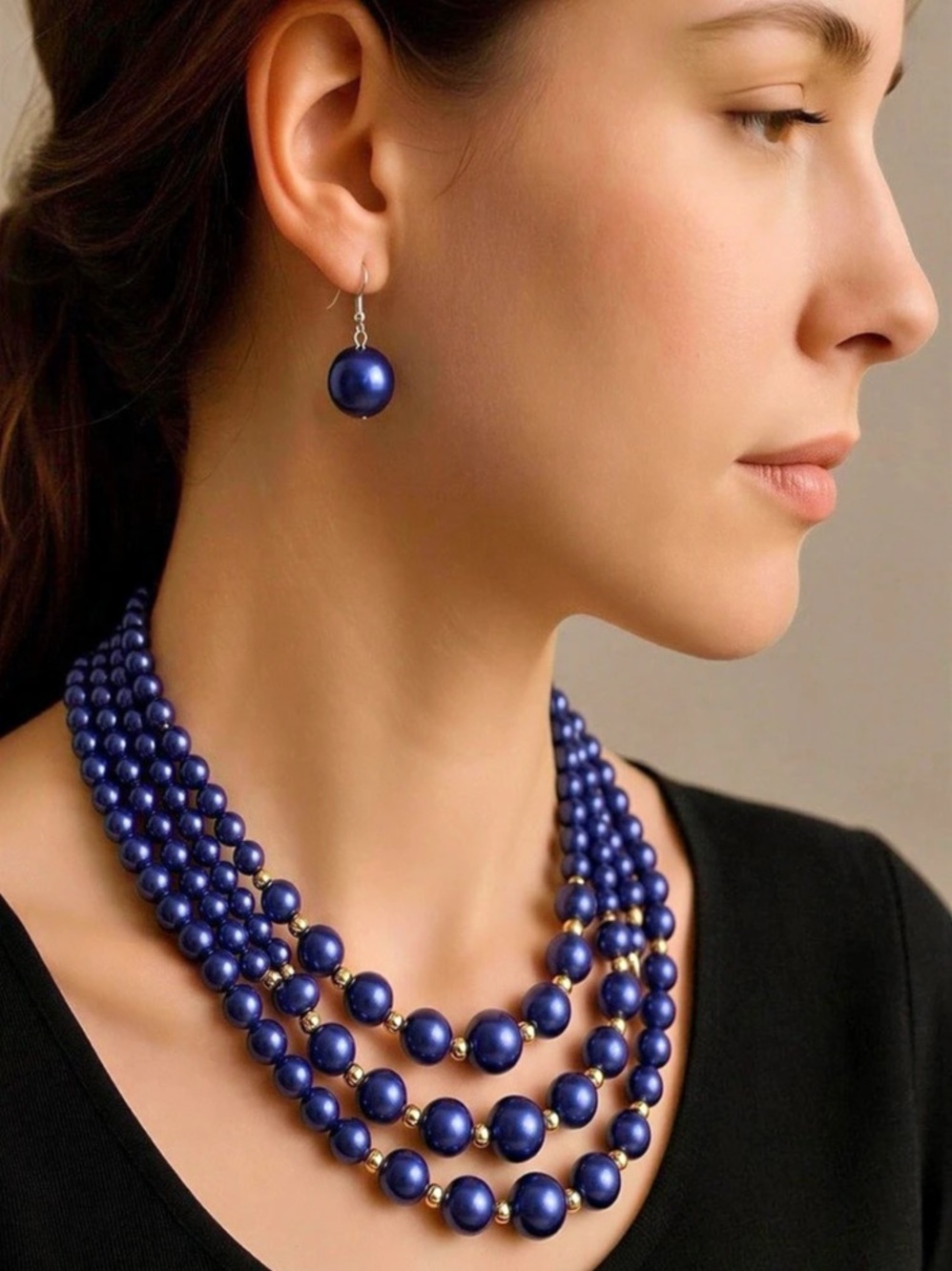 Blue Beaded Necklace & Earrings Like New